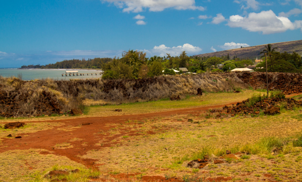 The Waimea Pier and bay is clearly visible from the former fort's foundation.