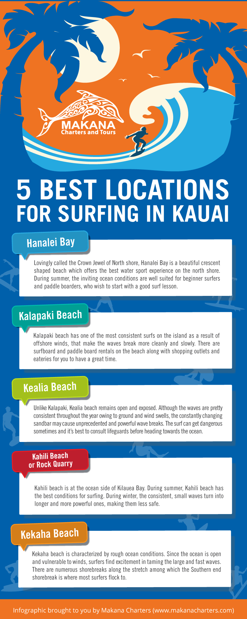 5 Best Locations for Surfing in Kauai - Infographic